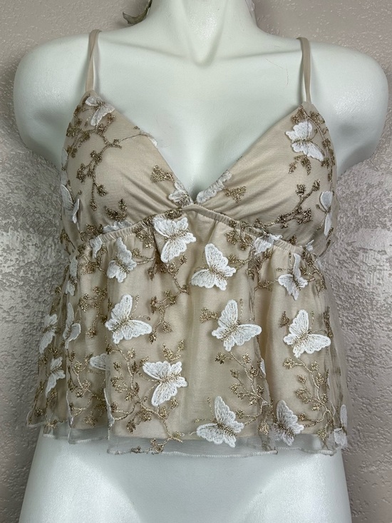Thirty Thirty Tops - Choose 5 for $30 Beige Butterfly Embroidered Lace Camisole